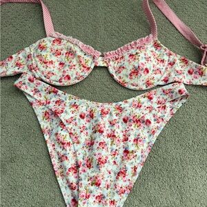 Strawberry Milk Mob Floral Bikini with Pink Trim